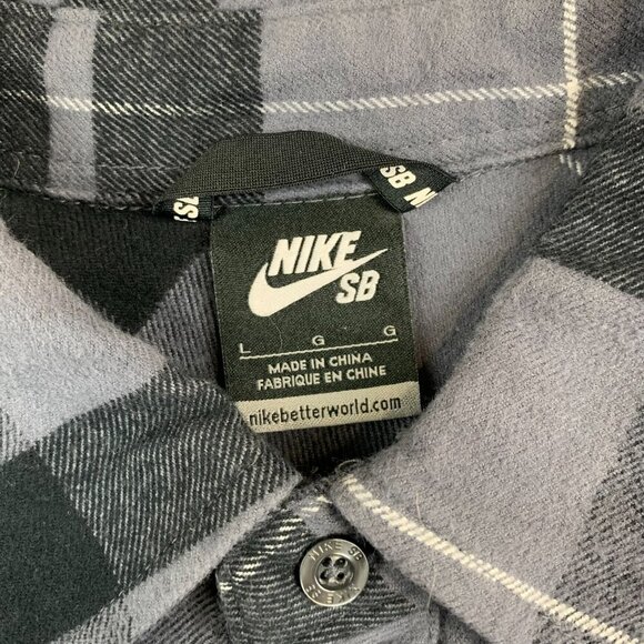 Nike Sb Mens Flannel Shirt Large Gray Plaid Button Up Long Sleeve Skateboarding - Picture 2 of 7